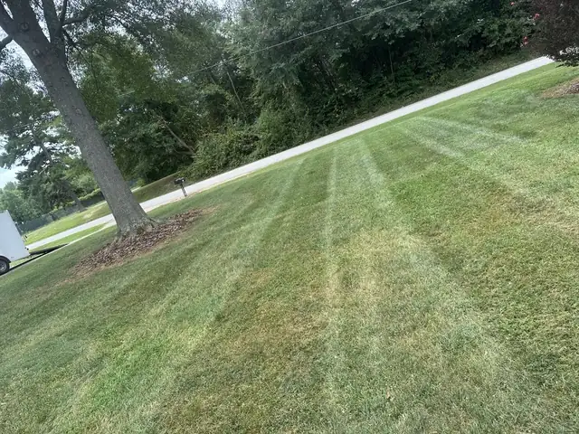 Neatly mowed front yard with mower stripes